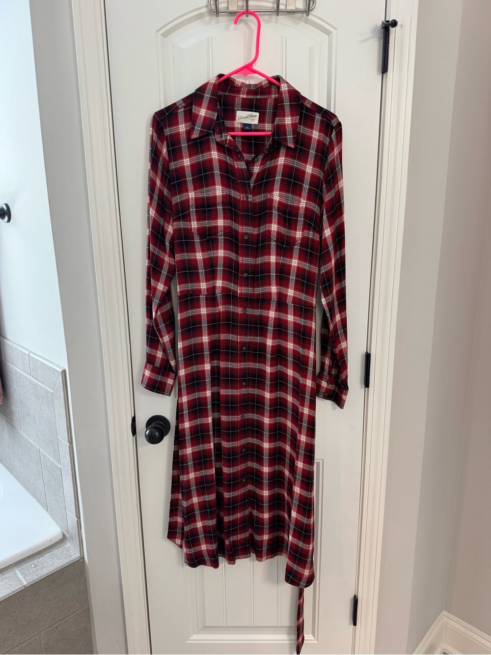 Universal Thread Red Plaid Long-Sleeve Shirt Dress